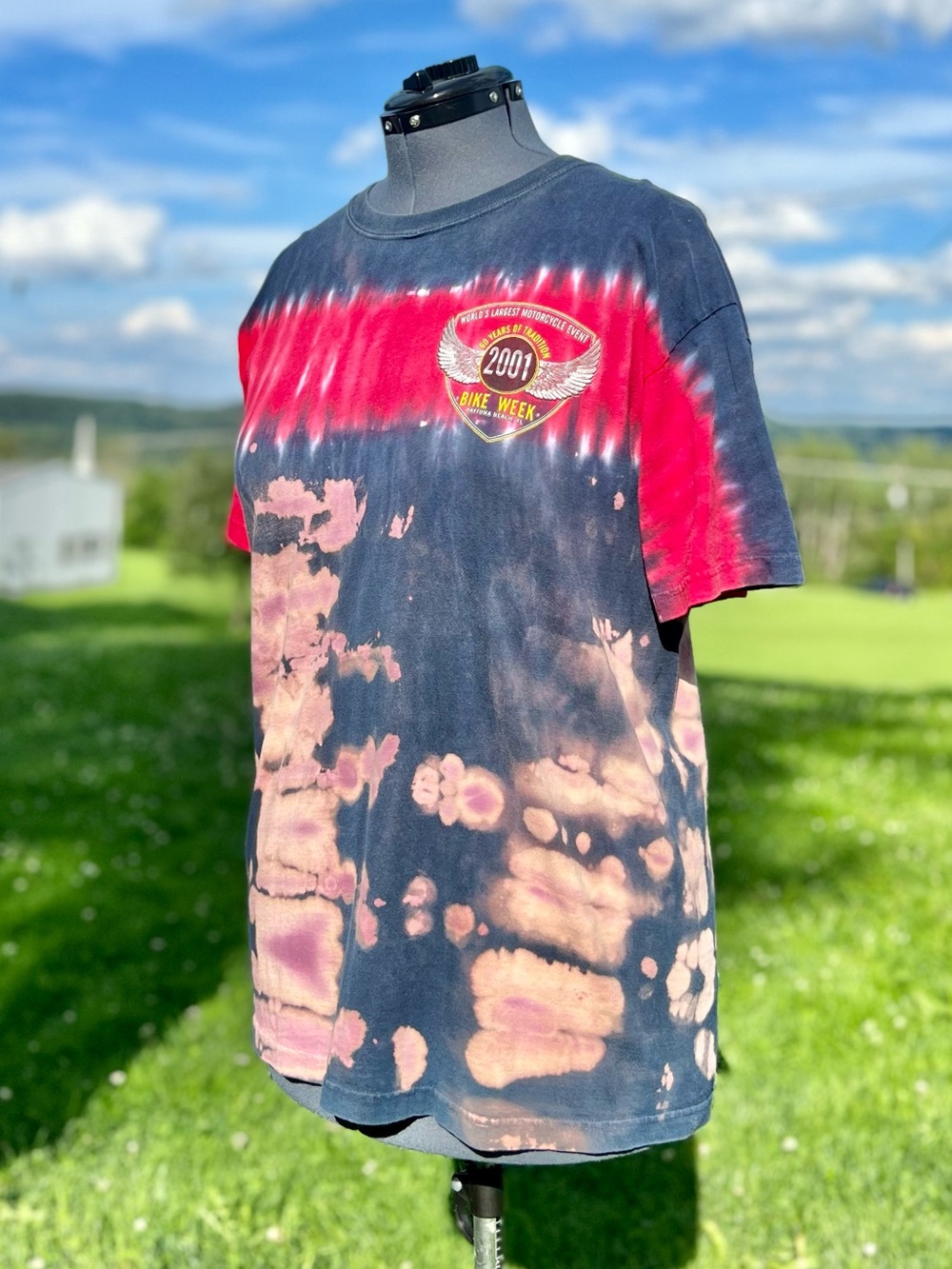 Bike Week Repurposed Tie Dye Tee Shirt Size Men's Large